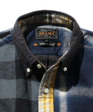 Beams Plus BD Flannel Check Panel Shirt Navy