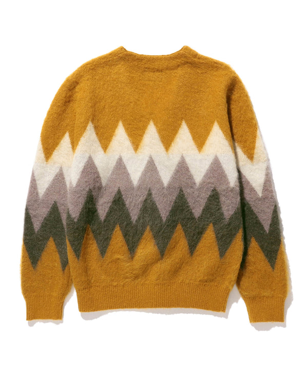 Beams Plus Cardigan Chevron Stripe Mohair 9G Mustard - Mildblend