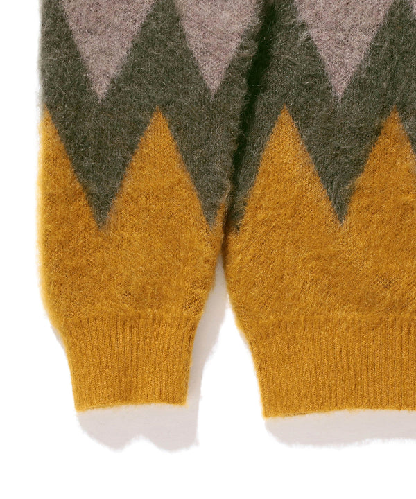 Beams Plus Cardigan Chevron Stripe Mohair 9G Mustard