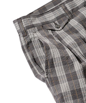 Beams Plus 2 Pleated Seersucker Wide Trouser Grey Check