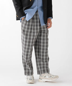 Beams Plus 2 Pleated Seersucker Wide Trouser Grey Check