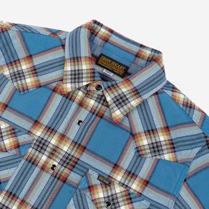 Iron Heart Heavy Flannel Anniversary Check Western Shirt Sax
