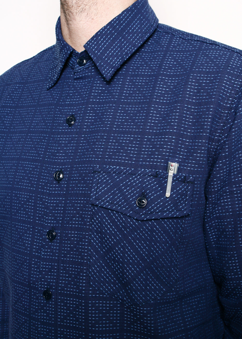 Reactive Blue Oxford Brace Workshirt by Hiroshi Kato M