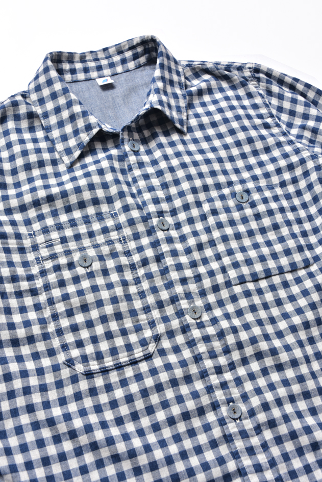 Pure Blue Japan 2215-2 Double Gauze Work Shirt indigo block check
