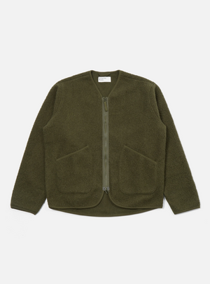 Universal Works Zip Liner Jacket in Olive Tibet Fleece