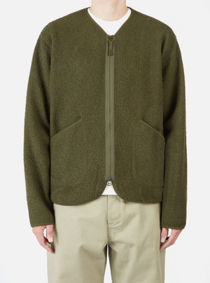 Universal Works Zip Liner Jacket in Olive Tibet Fleece