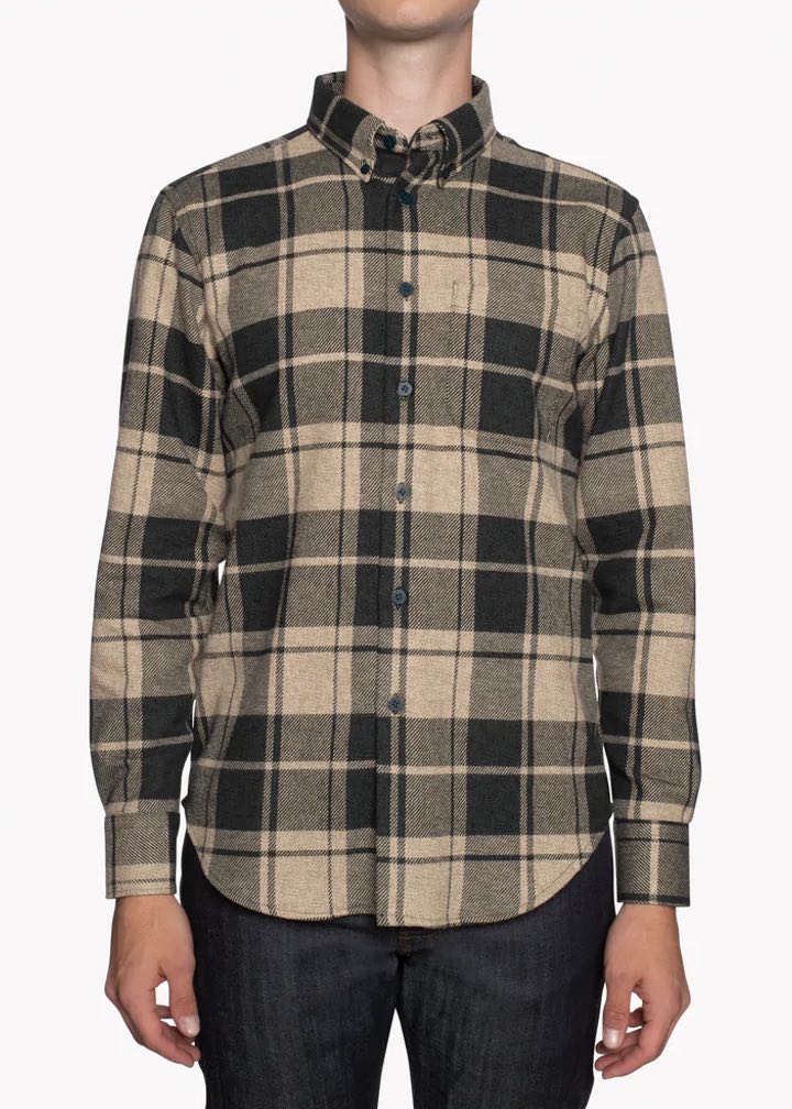 Naked & Famous Heavy Vintage Flannel Forest Grey