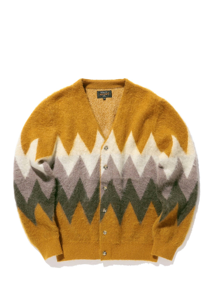 Beams Plus Cardigan Chevron Stripe Mohair 9G Mustard