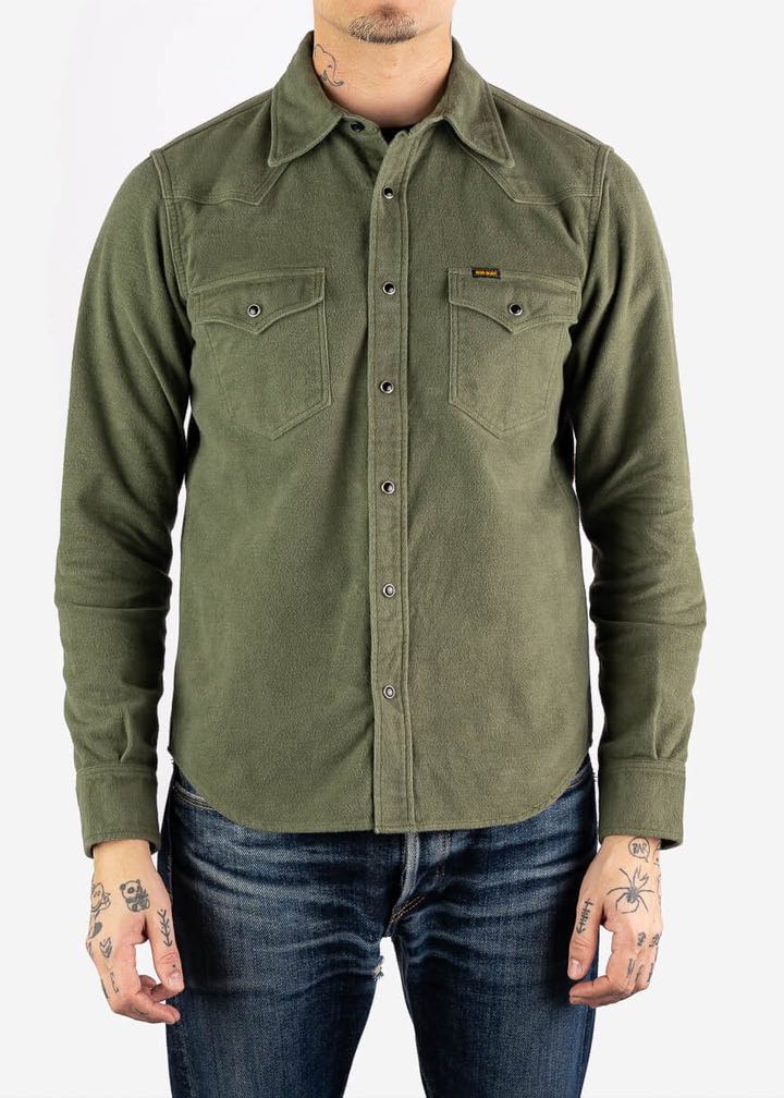 Iron Heart 9oz Raised Whipcord Western Shirt IHSH-330 Olive
