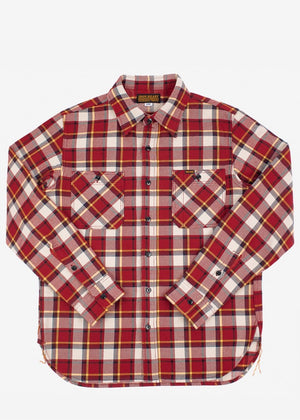 Iron Heart Ultra Heavy Flannel Classic Check Work Shirt Red
