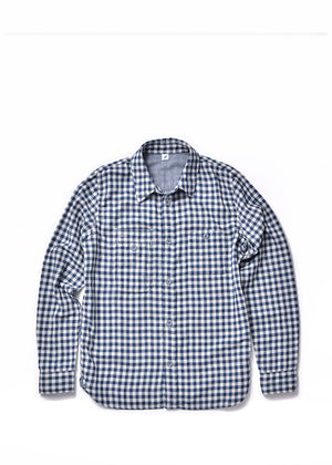 Pure Blue Japan Double Gauze Work Shirt indigo block check