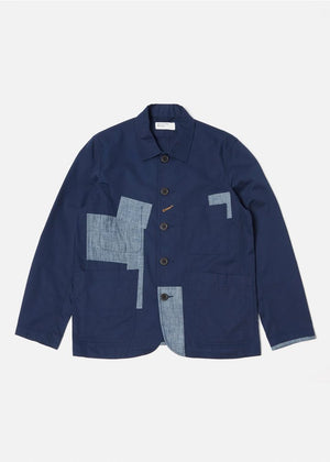 Universal Works Patched Bakers Jacket in Navy Fine Twill/Chambray