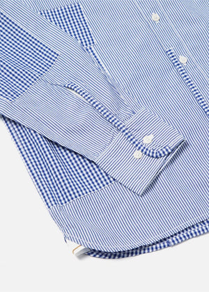 Universal Works Patch Shirt in Blue Classic Shirting