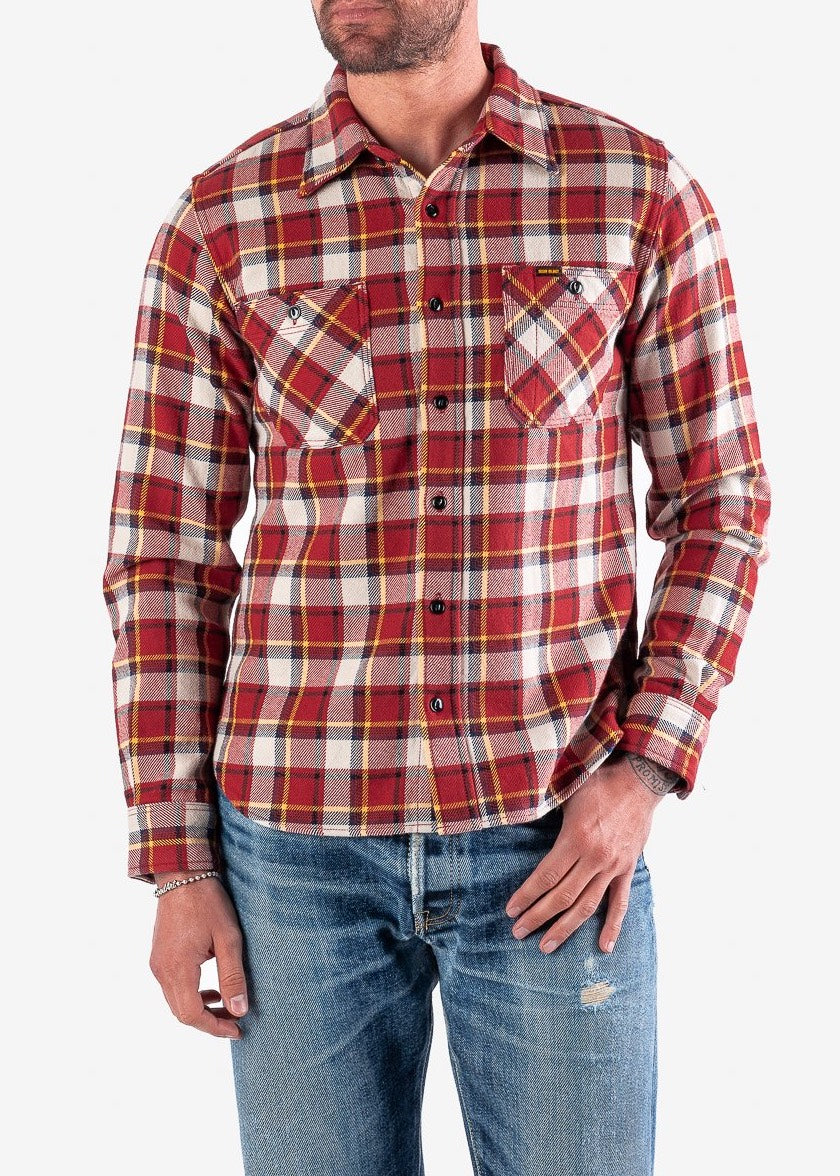 Iron Heart Ultra Heavy Flannel Classic Check Work Shirt Red