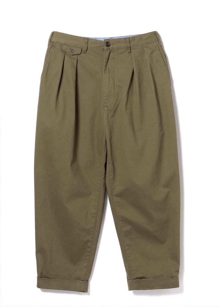 Beams Plus 2 Pleat Cotton Twill Pants Olive