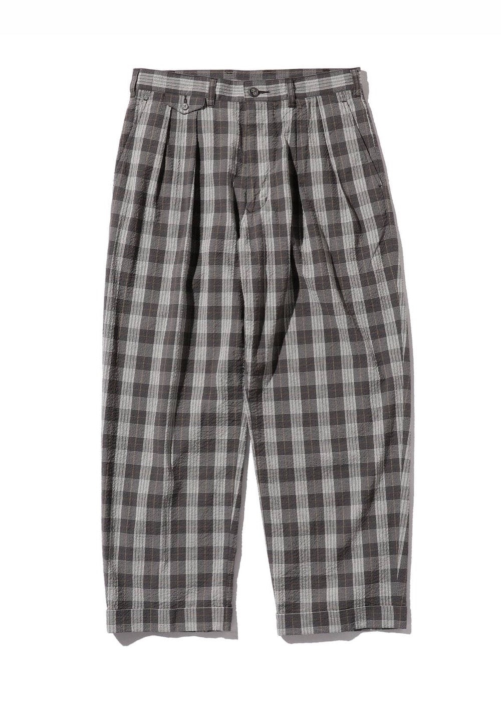 Beams Plus 2 Pleated Seersucker Wide Trouser Grey Check